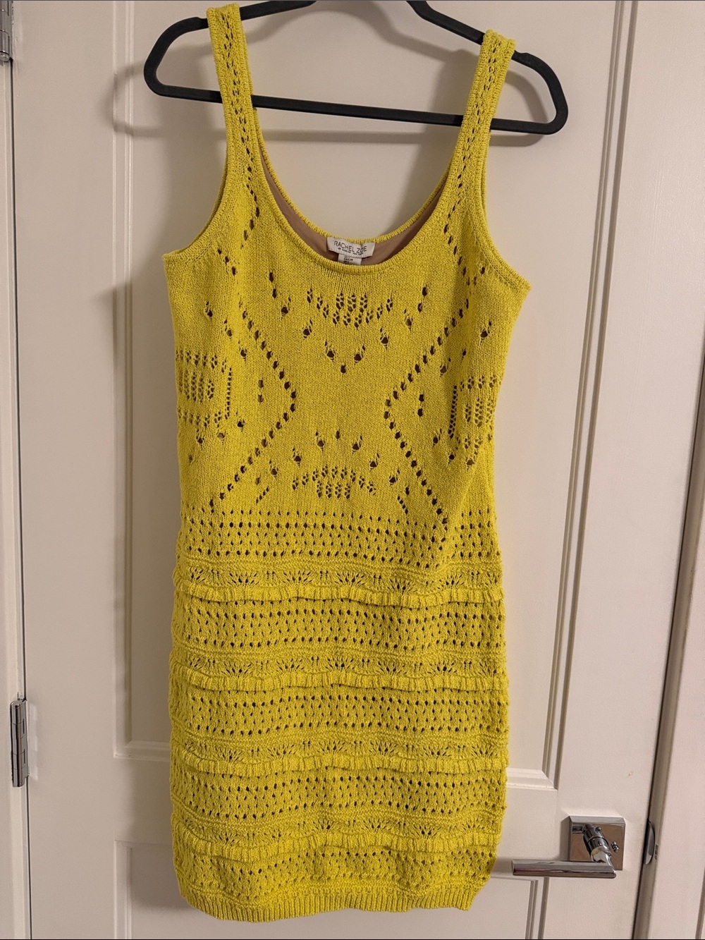 Rachel Zoe Bright Yellow Crochet Knit Tank Mini Dress